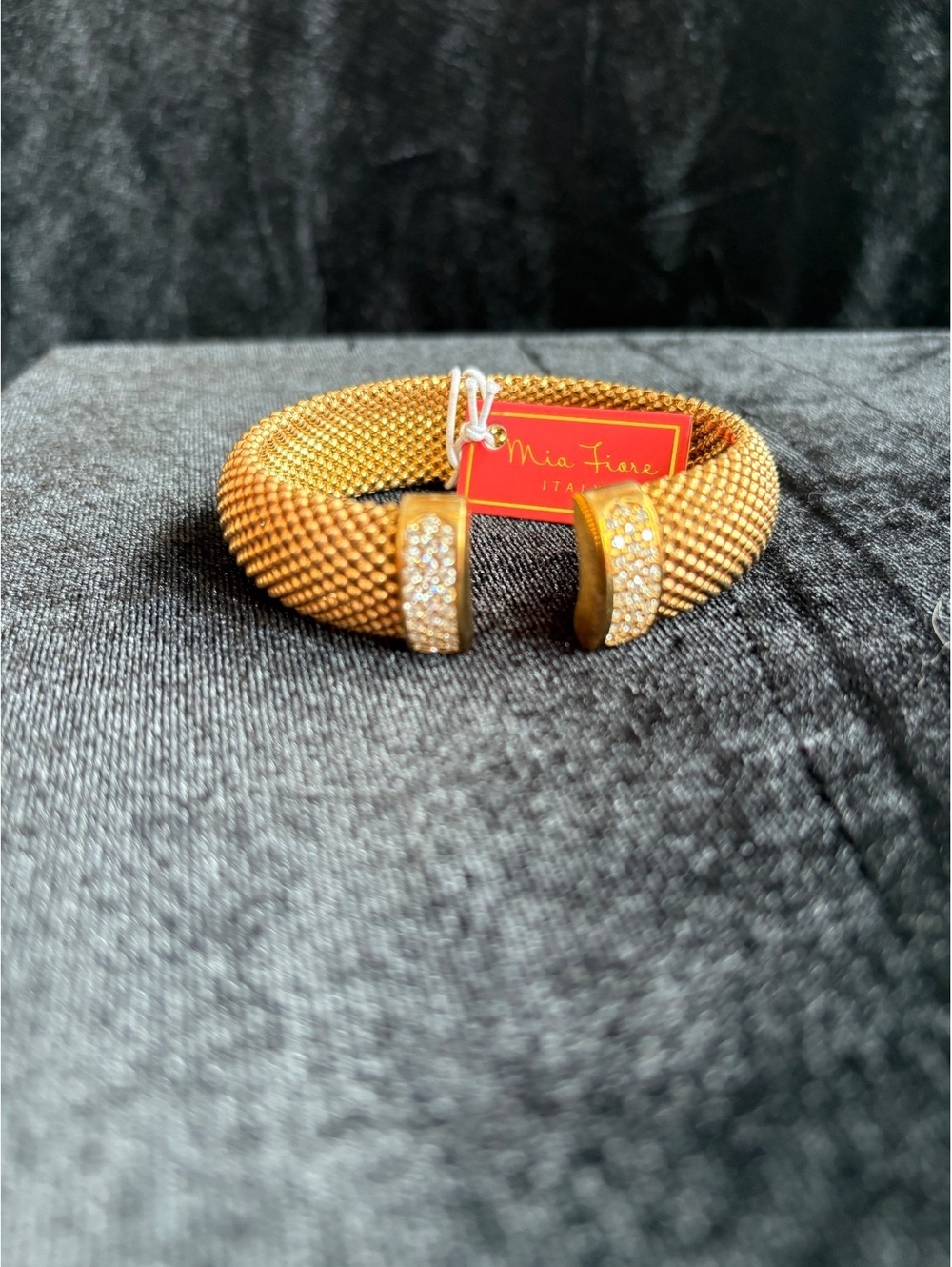 Mia Fiore Italy Gold Mesh Cuff Bracelet with Rhinestone Accents - Sterling Silve